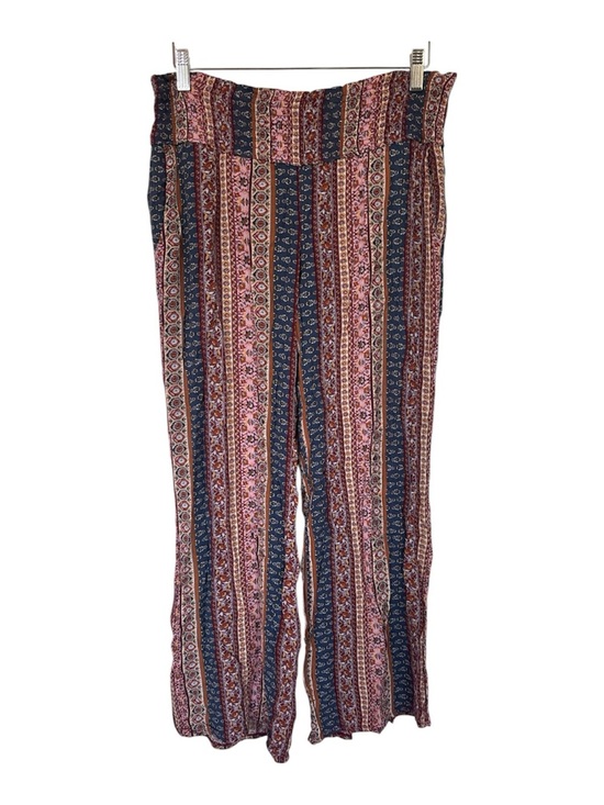 Three Dots Pants - Bohemian Striped Wide-Leg Pants in Pink & Navy